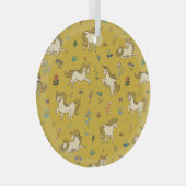 森のユニコーン:ヴィンテージの花のパターン ガラスオーナメント (正面右)