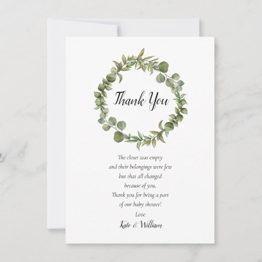 森のユーカリグリーン ベビーシャワーポエム サンキューカード (正面)