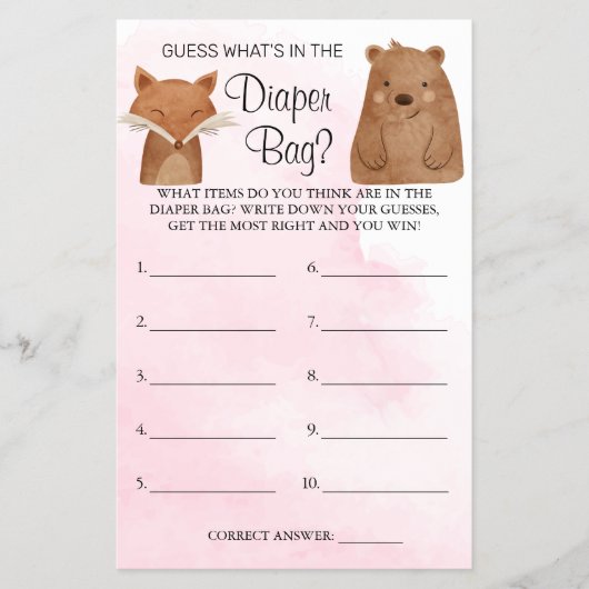 森のワンダーランド おむつバッグの中身 シャワーゲーム カード (正面)