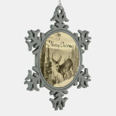 森のヴィンテージのシカ スノーフレークピューターオーナメント (左)