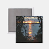 森の上の夕日の湖の磁石 マグネット (正面/裏面)