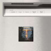 森の上の夕日の湖の磁石 マグネット (インサイチュ (食洗機))