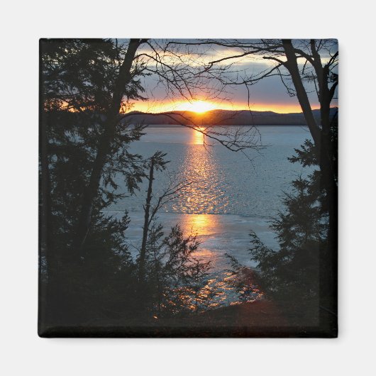 森の上の夕日の湖の磁石 マグネット (正面)