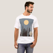 森の上ストライプのの月、シルバー。 Tシャツ (正面フル)