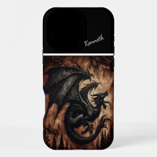 森の上空を舞う黒龍 iPhoneケース (裏面)