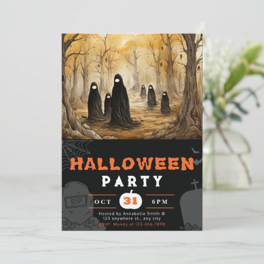 森の不気味クローク怖い人のハロウィーン 招待状 (スタンド正面)
