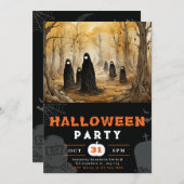 森の不気味クローク怖い人のハロウィーン 招待状 (正面/裏面)