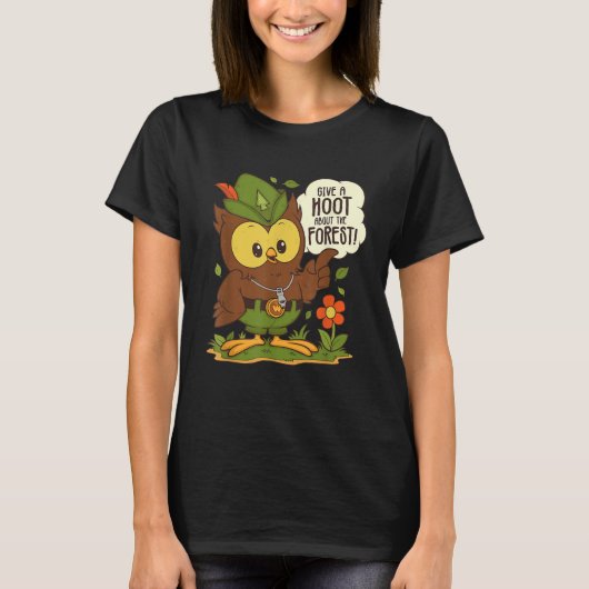 森の与え中蔵の日の木こりのフクロウ Tシャツ (正面)
