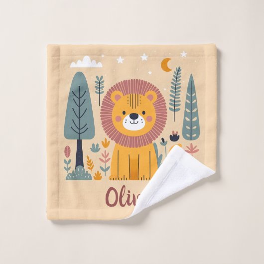 森の中でかわいい微笑みライオン ウォッシュタオル (ウォッシュタオル)