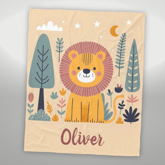 森の中でかわいい微笑みライオン フリースブランケット