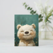 森の中でかわいい楽しい白お洒落熊 ポストカード (スタンド正面)