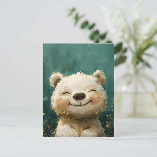 森の中でかわいい楽しい白お洒落熊 ポストカード (スタンド正面)