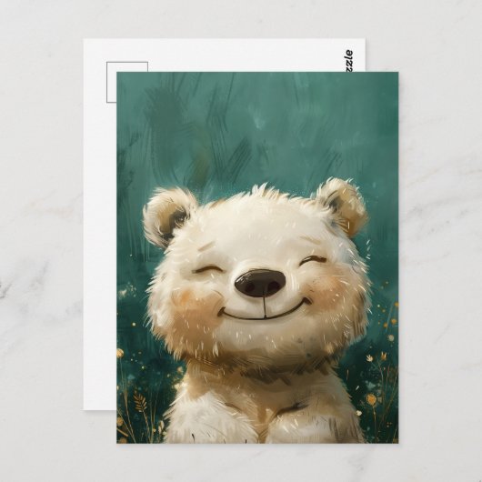 森の中でかわいい楽しい白お洒落熊 ポストカード (正面/裏面)