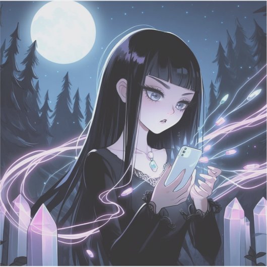 森の中でクリスタルを投げるかわいい魔女 シール (正面)