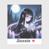 森の中でクリスタルを投げるかわいい魔女 シール (シート)