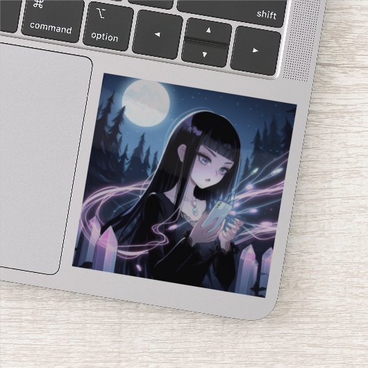 森の中でクリスタルを投げるかわいい魔女 シール (詳細)