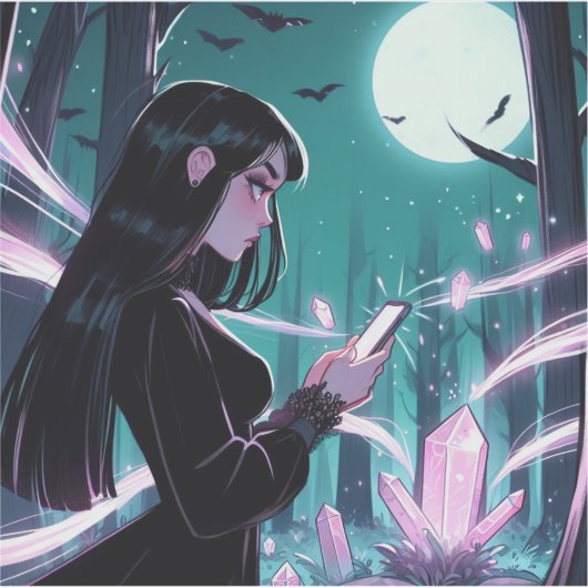 森の中でクリスタルを投げ込む満月の魔女 シール (正面)