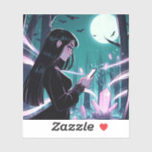 森の中でクリスタルを投げ込む満月の魔女 シール (シート)