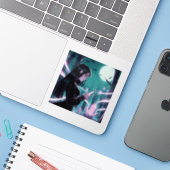 森の中でクリスタルを投げ込む満月の魔女 シール (ノートパソコンとiPhone)