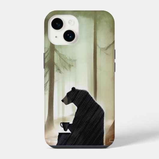 森の中でコーヒーを飲む熊 iPhoneケース (裏面)