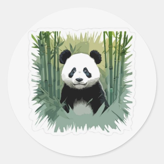 森の中でパンダのクマの竹 ラウンドシール (正面)