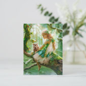森の中でフクロウに魅了される妖精 ポストカード (スタンド正面)