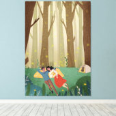 森の中でロマンチックなカップルのハートキャンプ キャンバスプリント (インサイチュ (ウッドフロア))