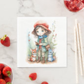 森の中で動物の友達とかわいい女の子 スタンダードランチョンナプキン (インサイチュ)