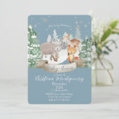 森の中で動物の赤ちゃん（青） 招待状 (スタンド正面)