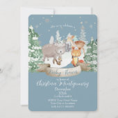 森の中で動物の赤ちゃん（青） 招待状 (正面)