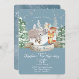 森の中で動物の赤ちゃん（青） 招待状