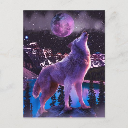 森の中で吠える灰色の狼 ポストカード (正面)
