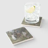 森の中で女性に会う騎馬紳士 ストーンコースター (横)