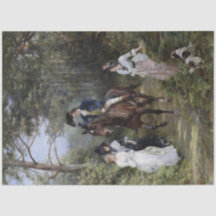 森の中で女性に会う騎馬紳士