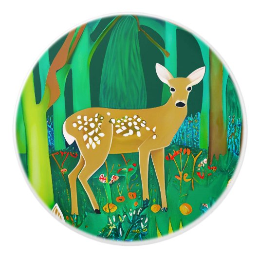 森の中で子鹿が見つかったファンタジー セラミックノブ (正面)