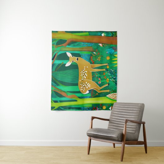 森の中で子鹿が見つかったファンタジー タペストリー (インサイチュ)