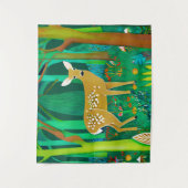 森の中で子鹿が見つかったファンタジー タペストリー (正面)