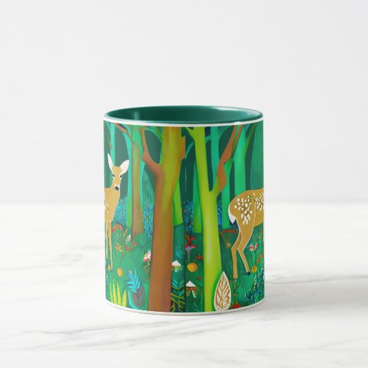 森の中で子鹿が見つかったファンタジー マグカップ (中央)