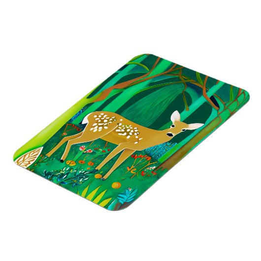 森の中で子鹿が見つかったファンタジー マグネット (左側)