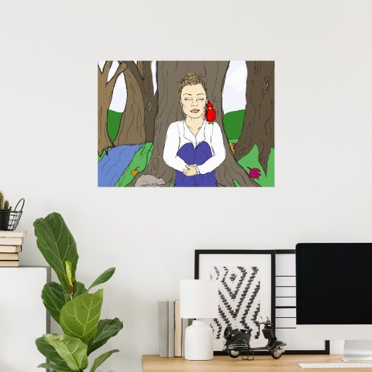 森の中で手めい想引き婦人 ポスター (ホームオフィス)