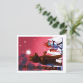 森の中で星の下を滑るキュートなクマとキツネ ポストカード (スタンド正面)