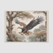 森の中で木々の間を飛ぶアメリカワシ 薄葉紙 (正面)