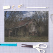 森の中で朽ち果てた廃材木庫 薄葉紙 (クラフト)