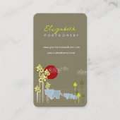 森の中で様式化されたゾウの家族と赤い太陽 名刺 (正面)