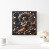 森の中で母と竜の抱擁お洒落 スクエア壁時計 (ホーム)