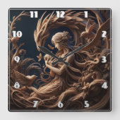 森の中で母と竜の抱擁お洒落 スクエア壁時計 (正面)