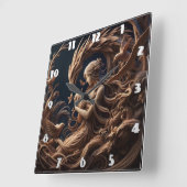 森の中で母と竜の抱擁お洒落 スクエア壁時計 (傾斜)