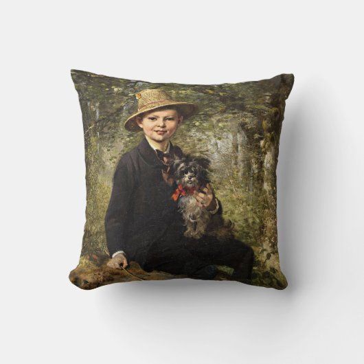 森の中で犬を飼っている少年のポートレート（クナウス） クッション (正面)