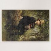 森の中で犬を飼っている少年のポートレート（クナウス） ジグソーパズル (横)