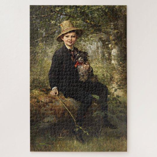 森の中で犬を飼っている少年のポートレート（クナウス） ジグソーパズル (縦)